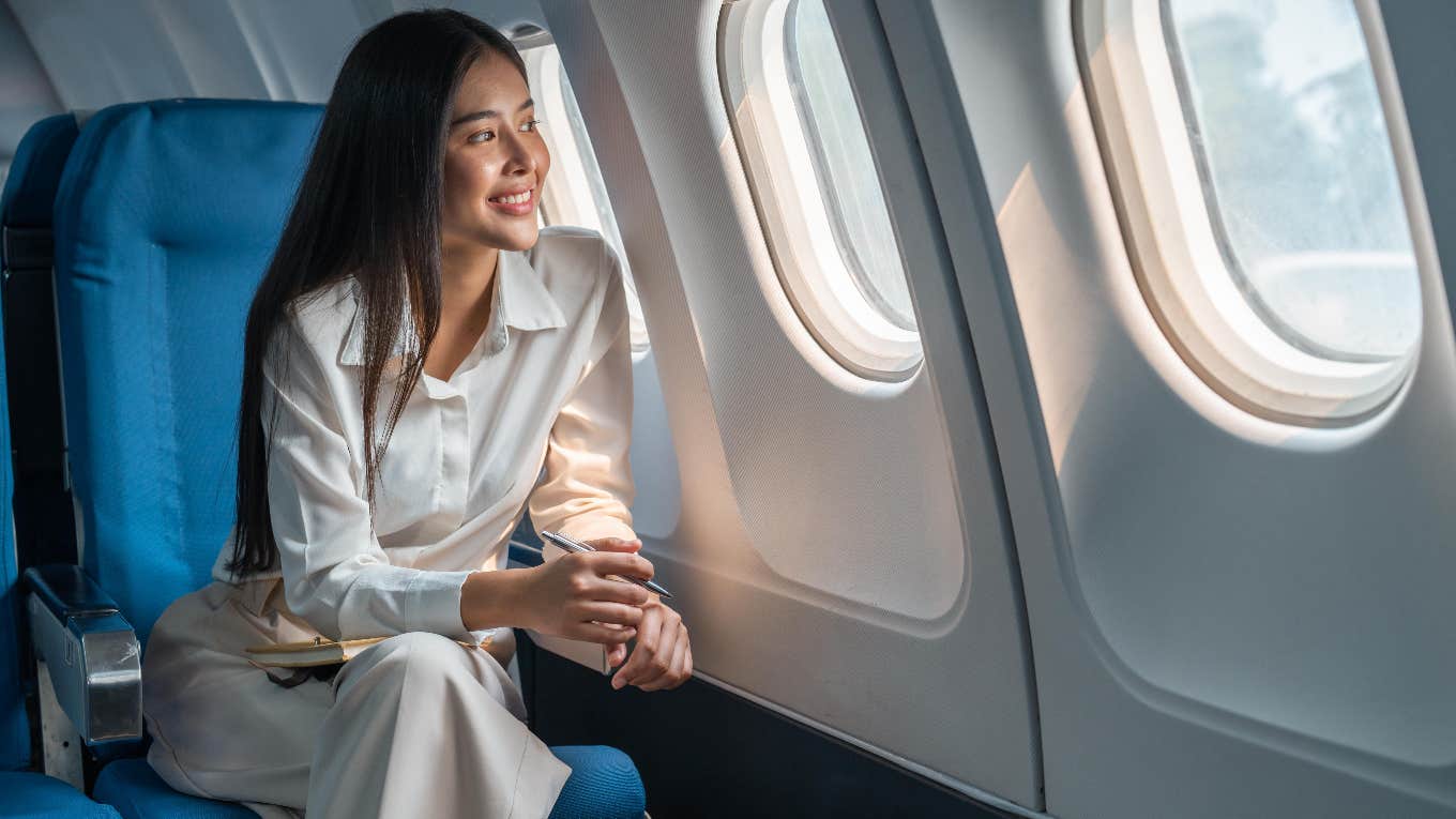 Woman on airplane