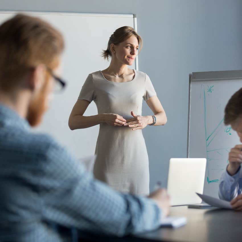 Woman stressed from public speaking