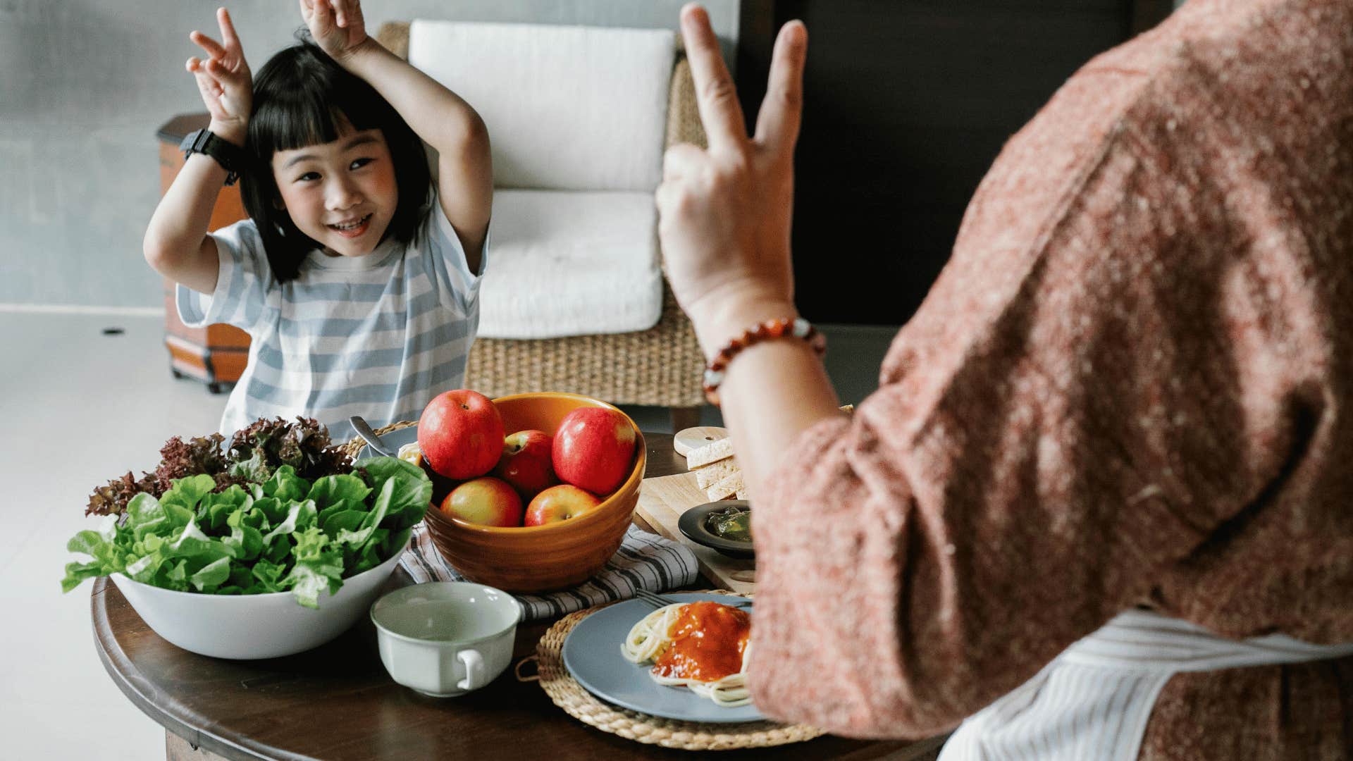 mom with child in kitchen