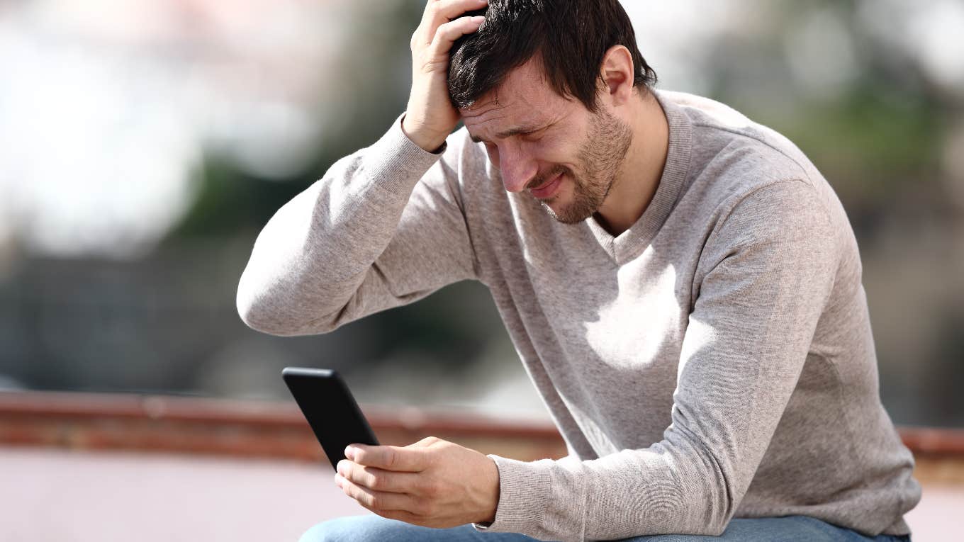 Employee reading insensitive text from boss after getting into a car accident