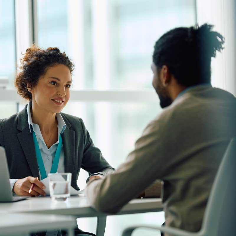 manager talking with job candidate during interview