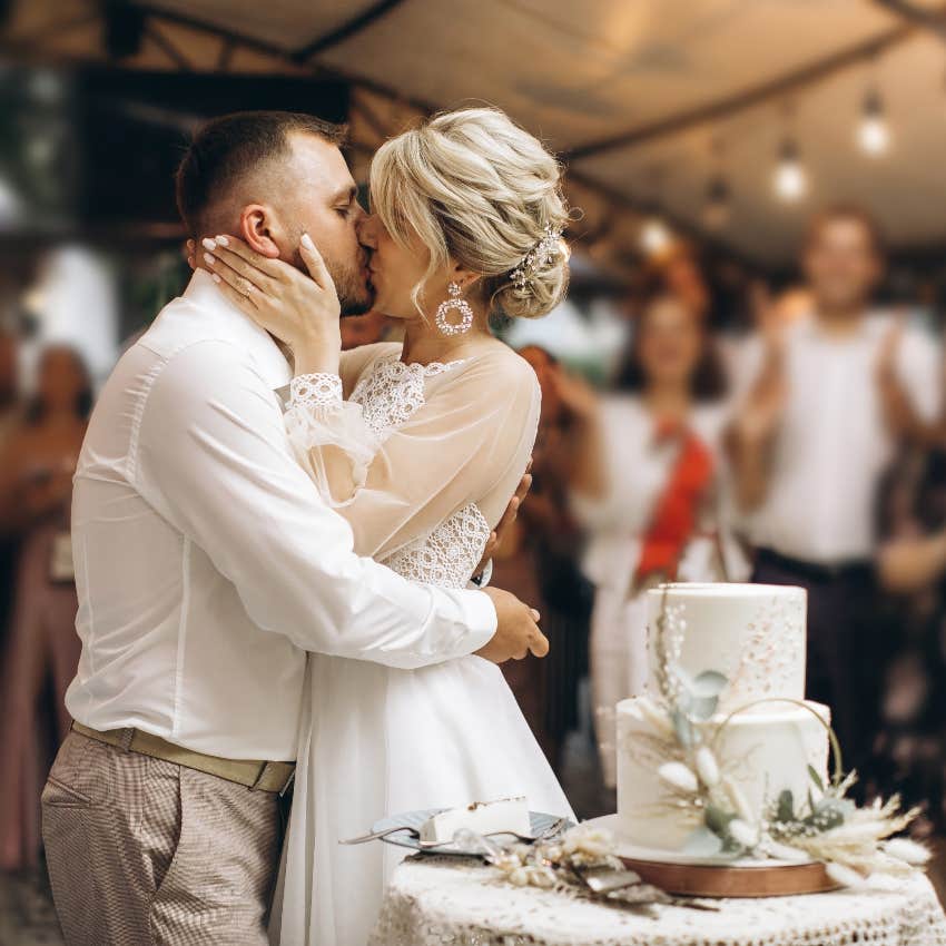 Bride and groom at wedding reception