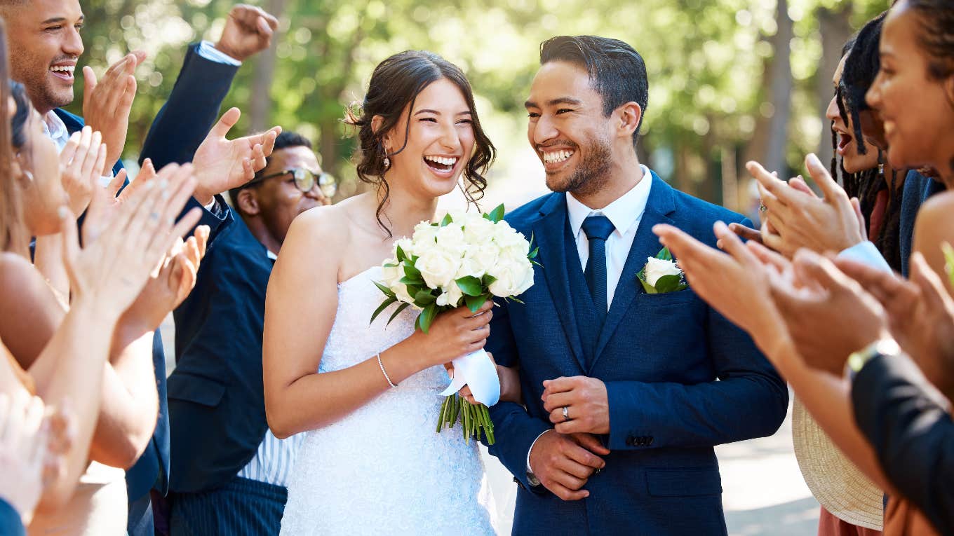 Bride and groom at holiday wedding