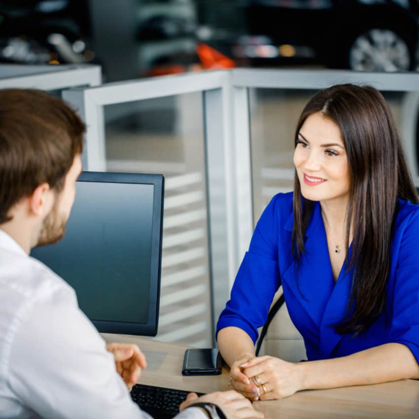 woman negotiating car sale 