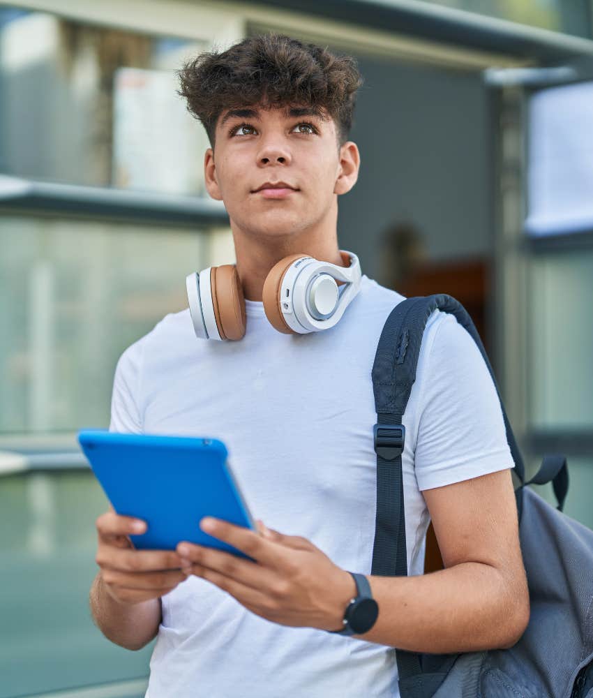 College student walking around campus