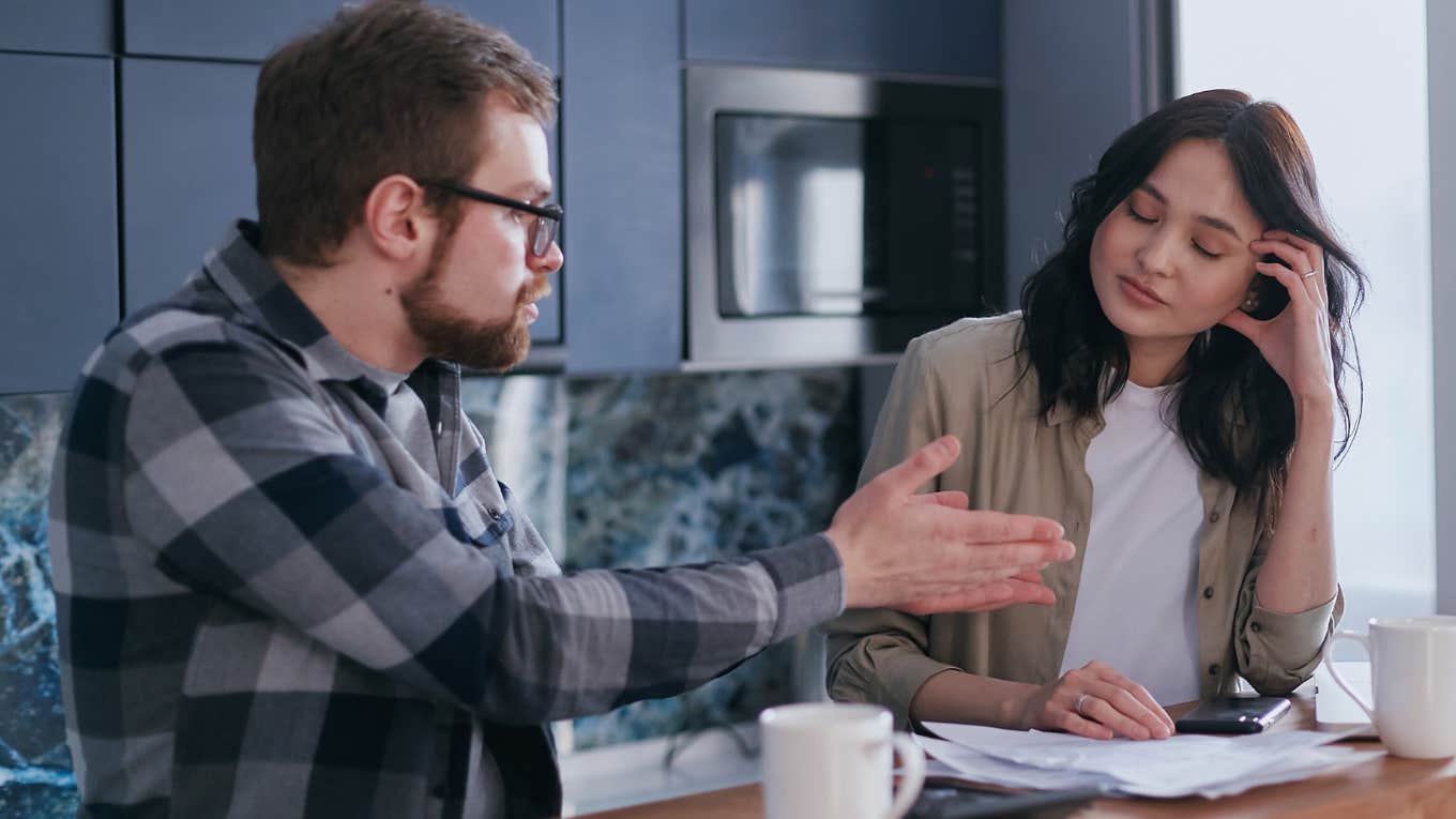 Spouse trues to communicate despite being frustrated.