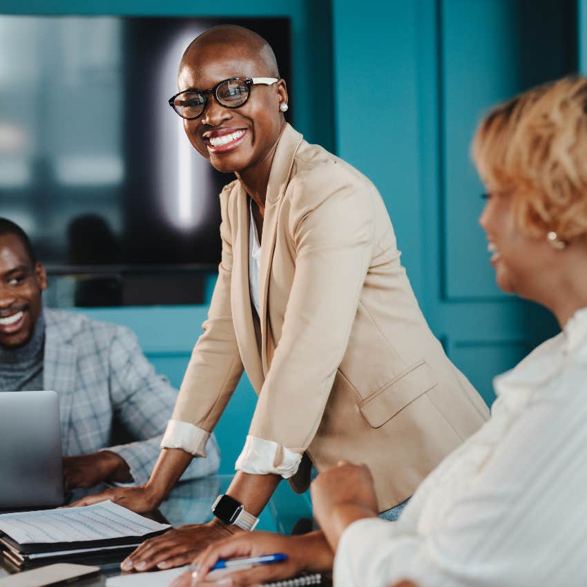 Confident woman who succeeds at work