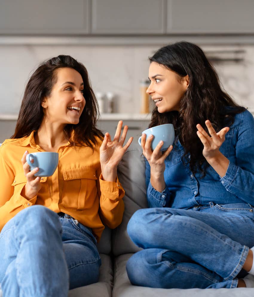 They chat together freely and easily while sharing coffee