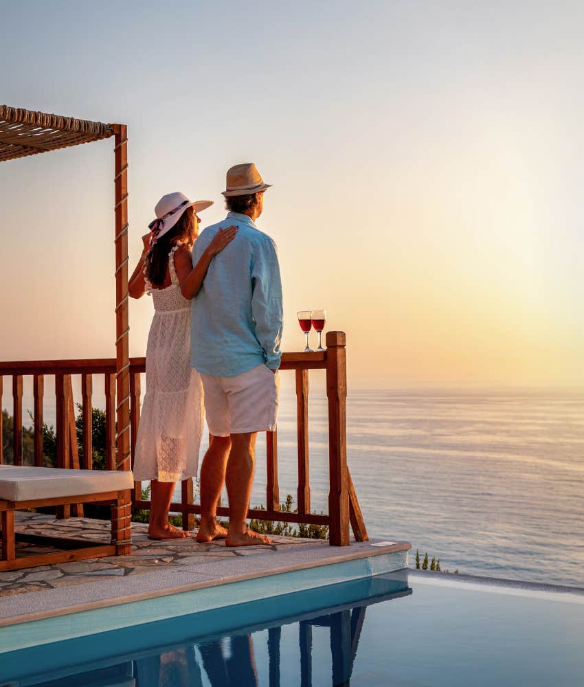 couple enjoying a sunset on vacation