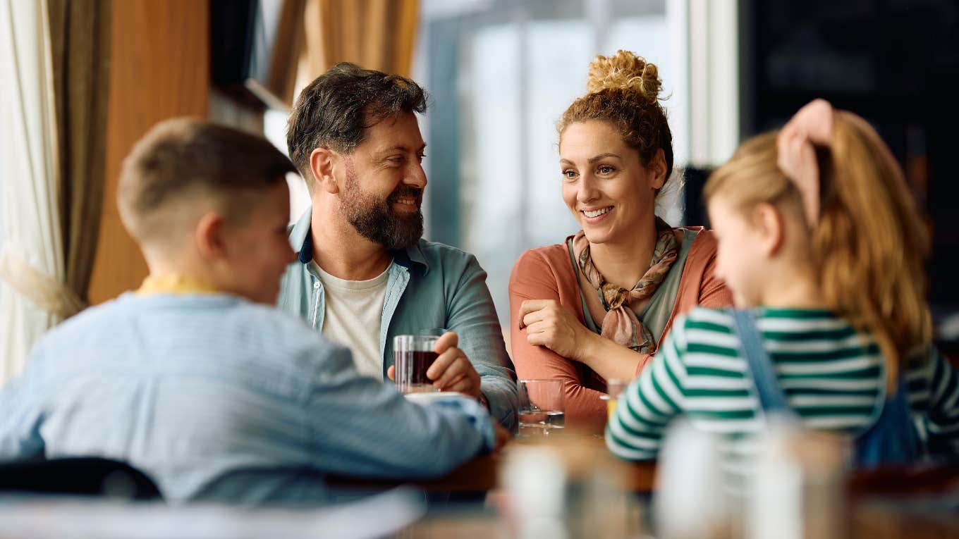 Family at restaurant before wife pulled prank