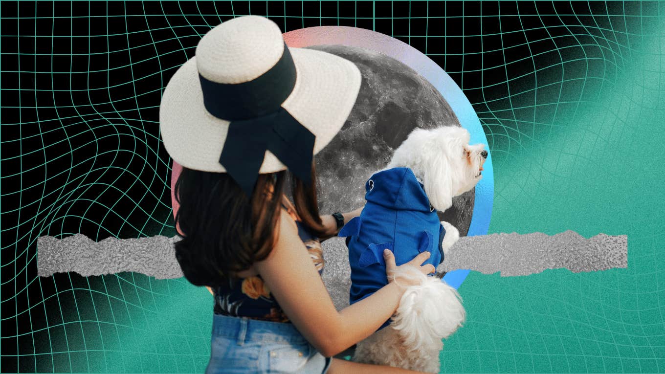 woman with puppy looking at moon for daily horoscope september 9, 2024