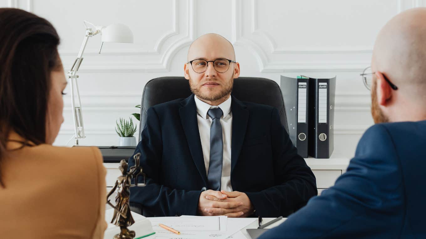 divorce attorney talking to potential client