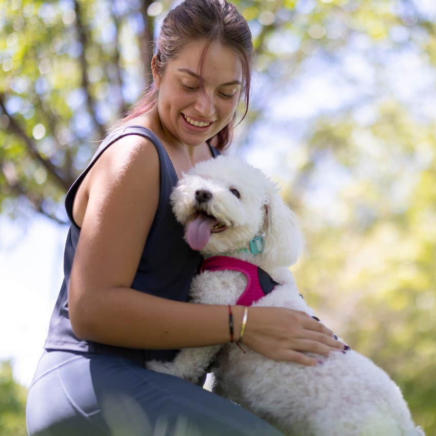 Excited dog greeting their owner 