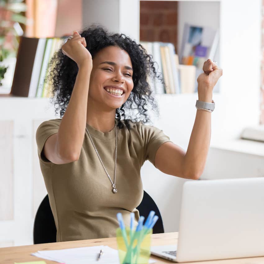 Woman with excited gut instinct