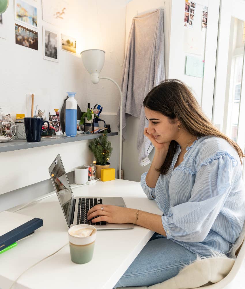 college student studying in her dorm