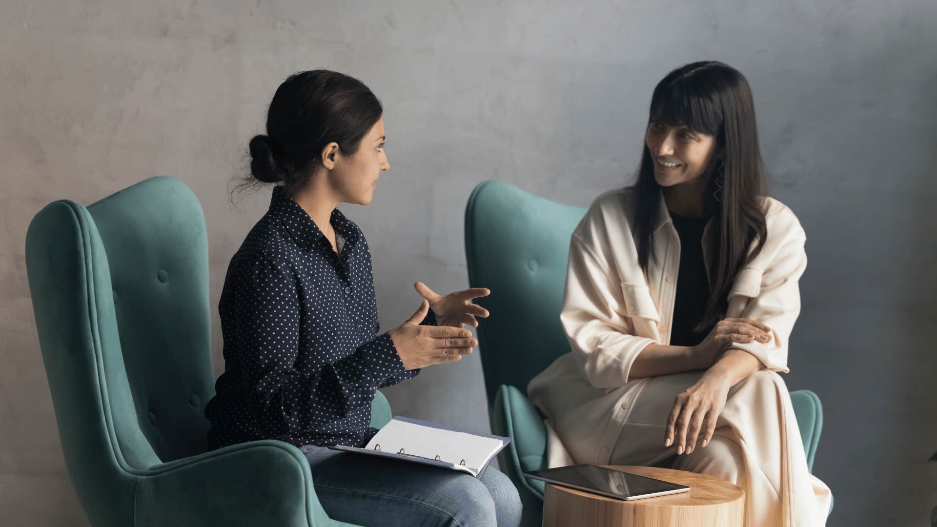 two women talking