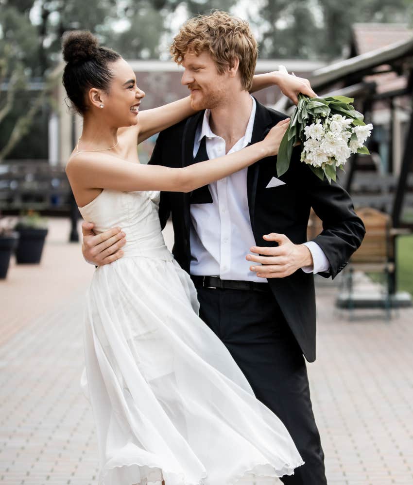 happy bride and groom on wedding day