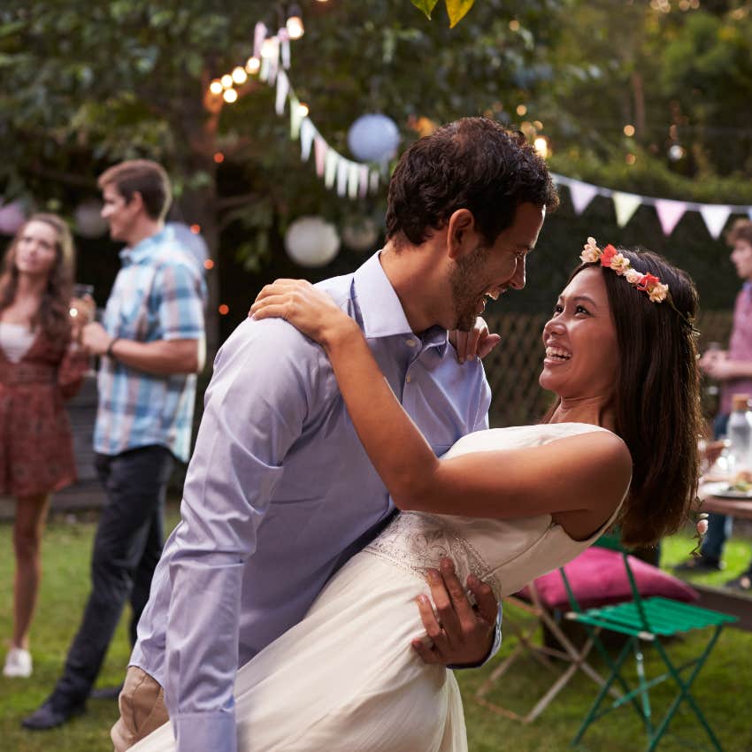 Happy couple at micro-wedding