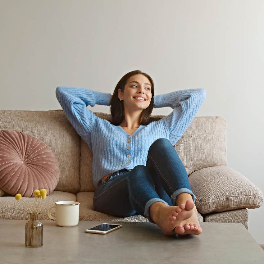 happy woman enjoying alone time