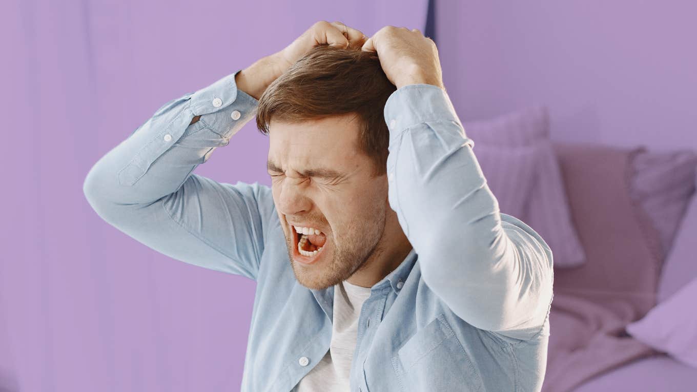 Frustrated man lacks serious emotional intelligence.