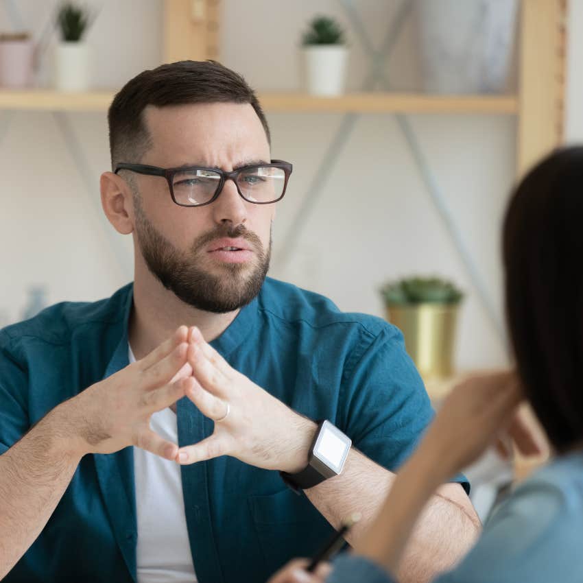 Man confused by corporate jargon in work meeting