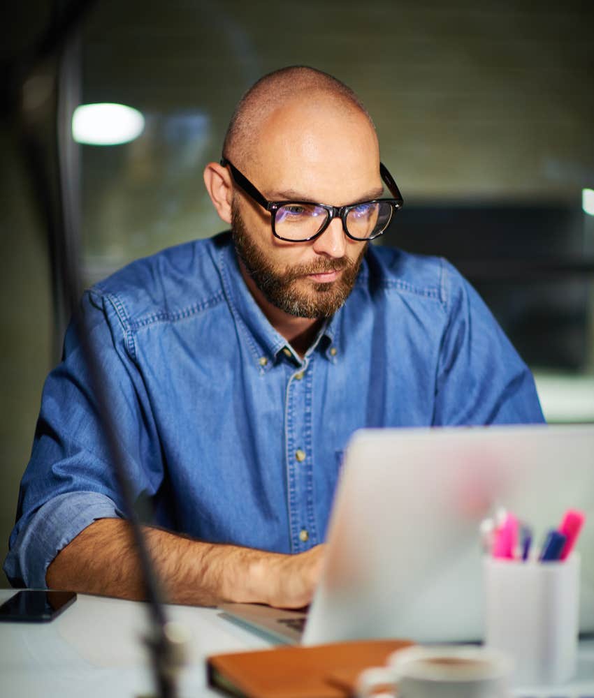 Man focused on a project for work