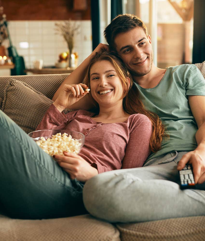 married couple enjoying movie night