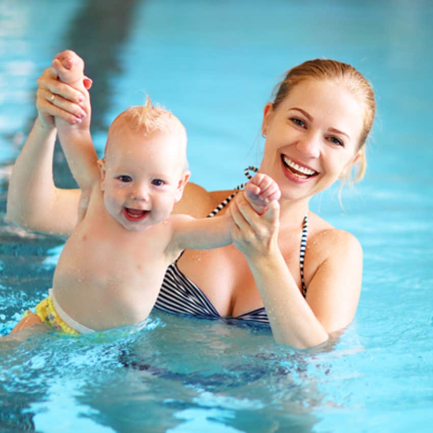 mom and baby at swim lesson