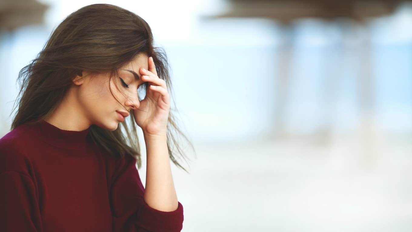 close up of stressed, frustrated woman