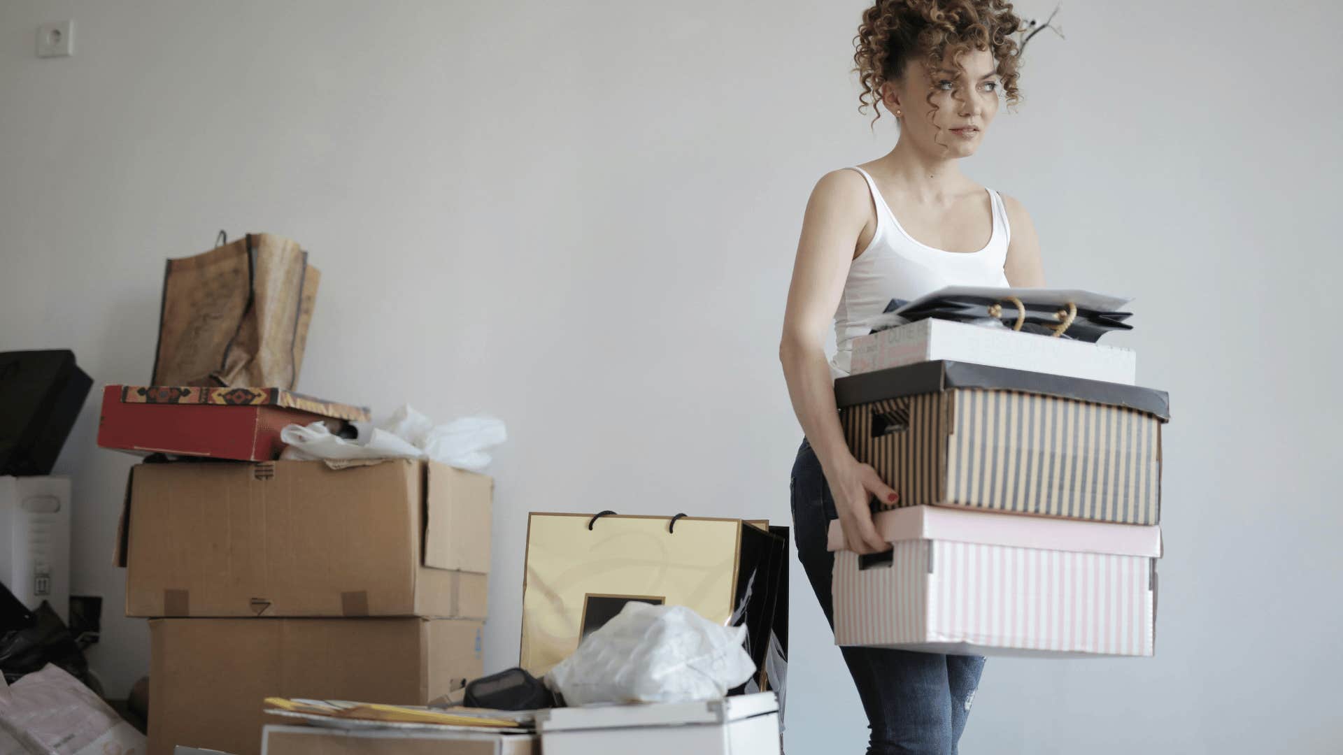 woman in a messy house