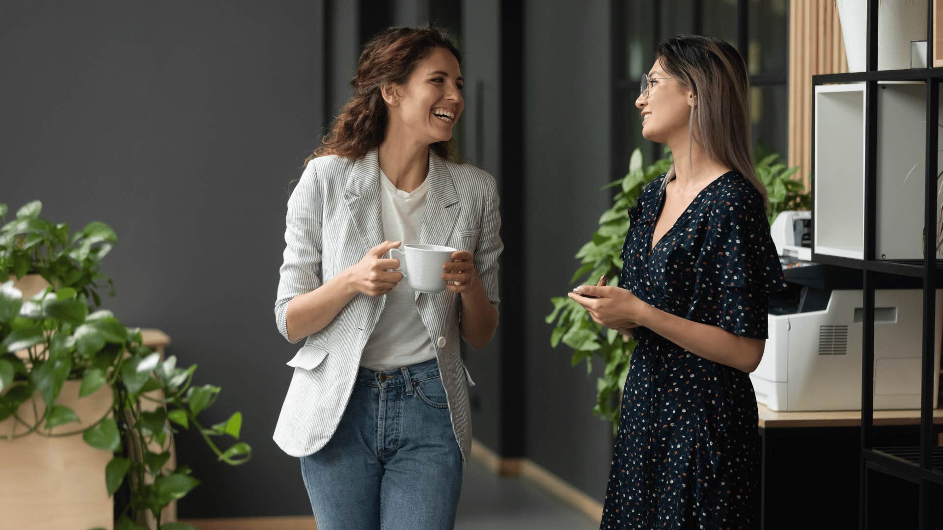 two coworkers talking