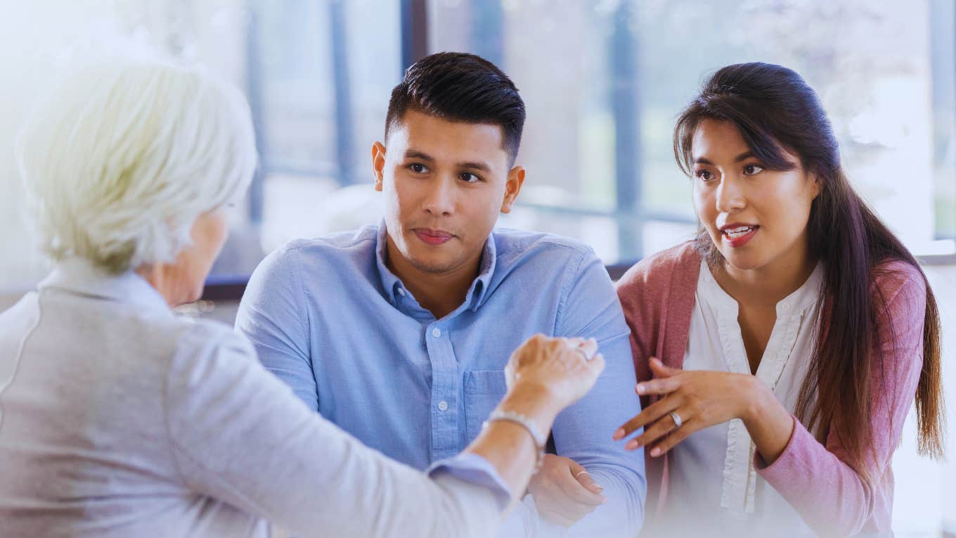 Newly married couple gets the secret from couples counselor.