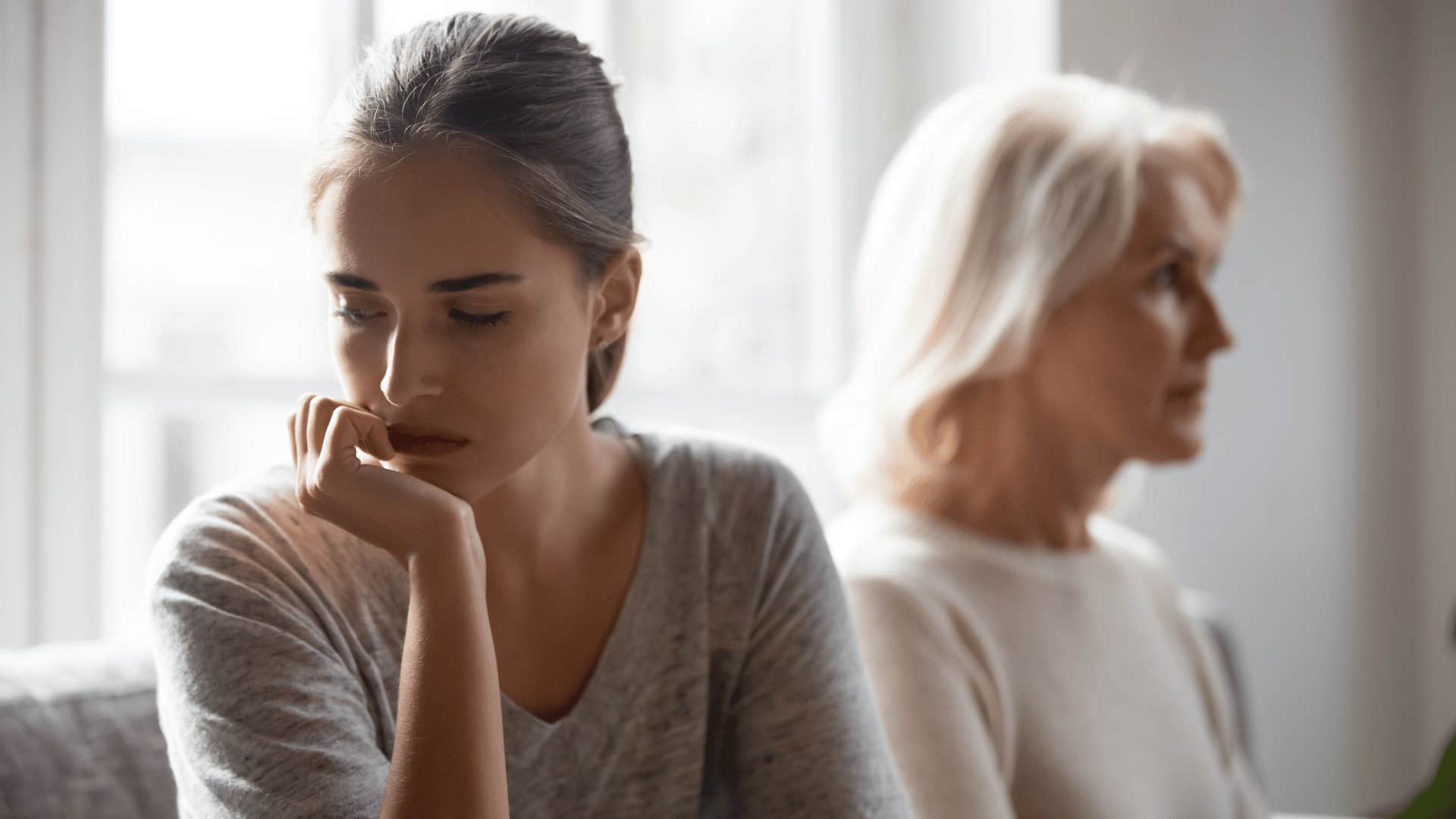 woman ignoring her older mother