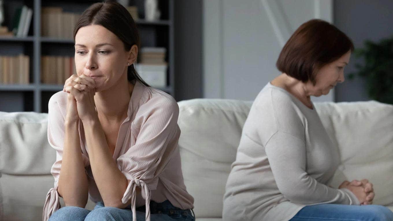 adult child estranged from parent sitting on couch