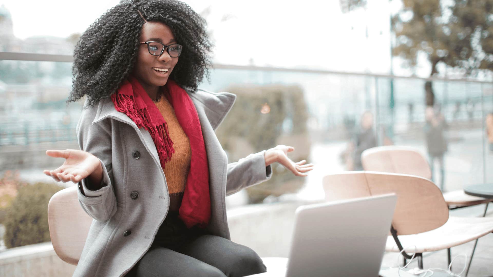 woman holding conversation