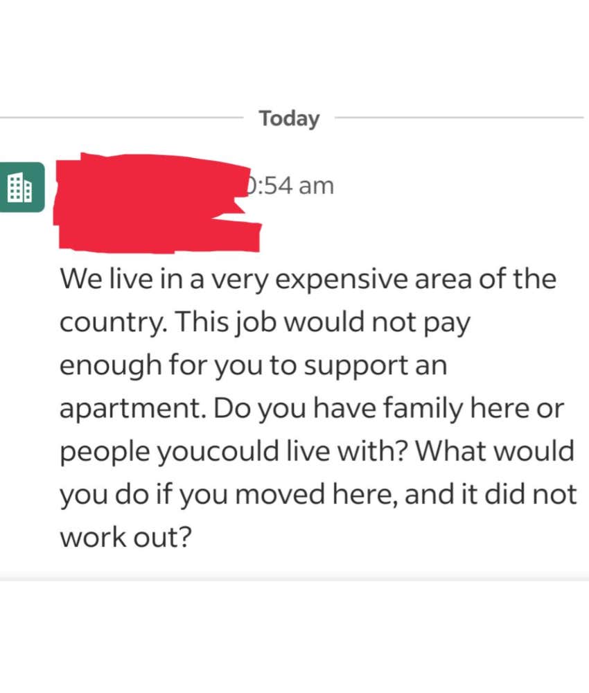 recruiter telling applicant pay not enough to live alone reddit post