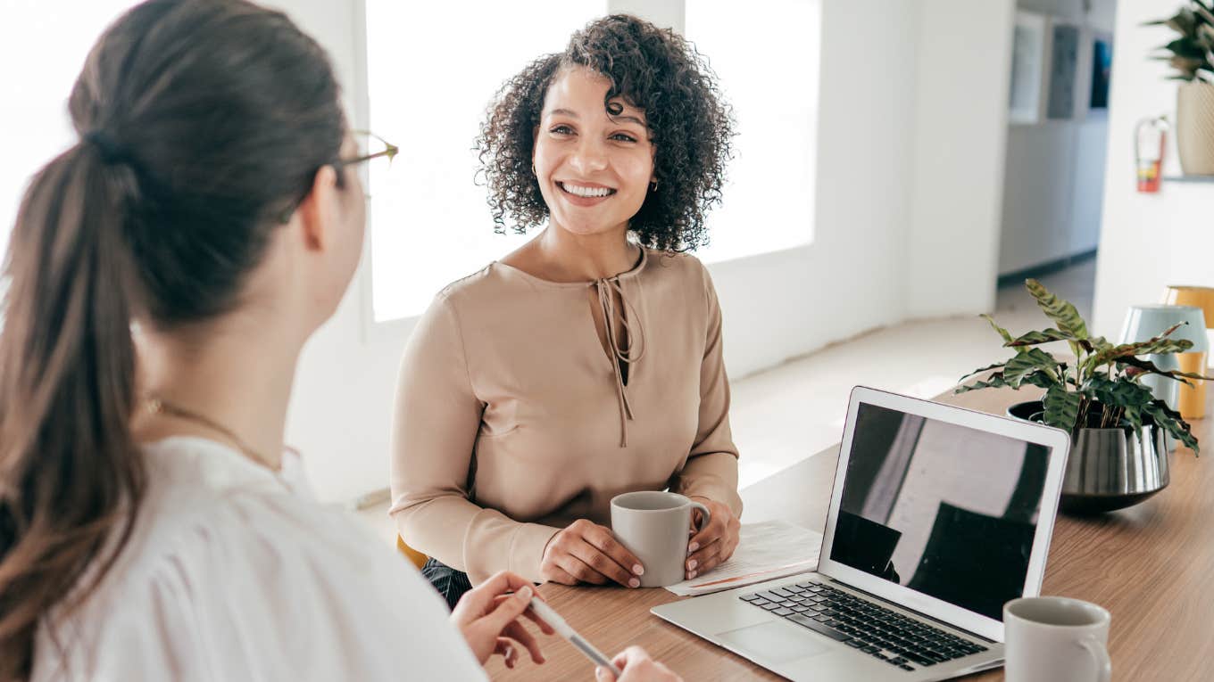 Candidate smiling during a job interview.