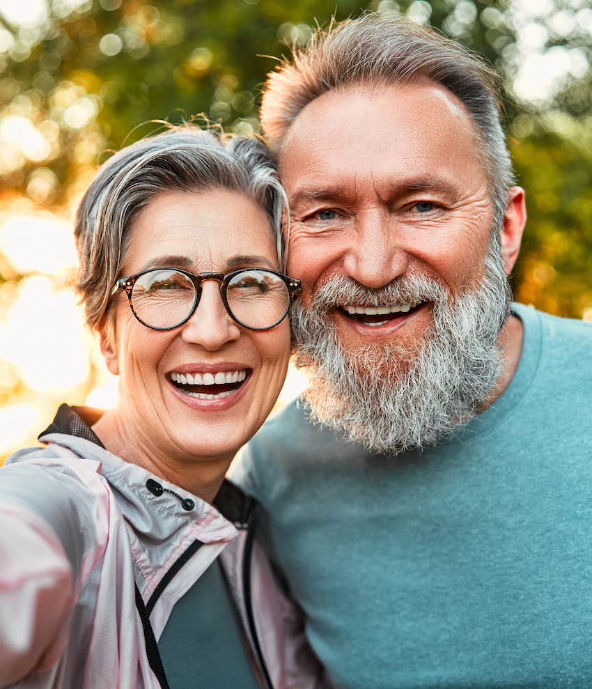 Happy older couple take a selfie