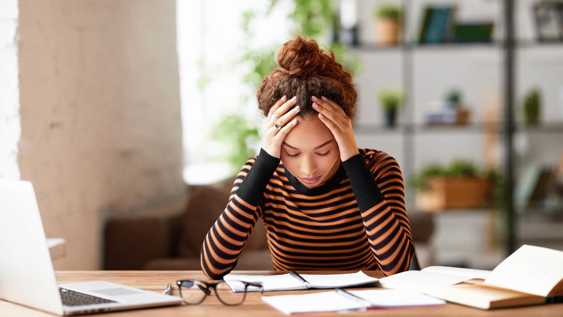 frustrated woman studying