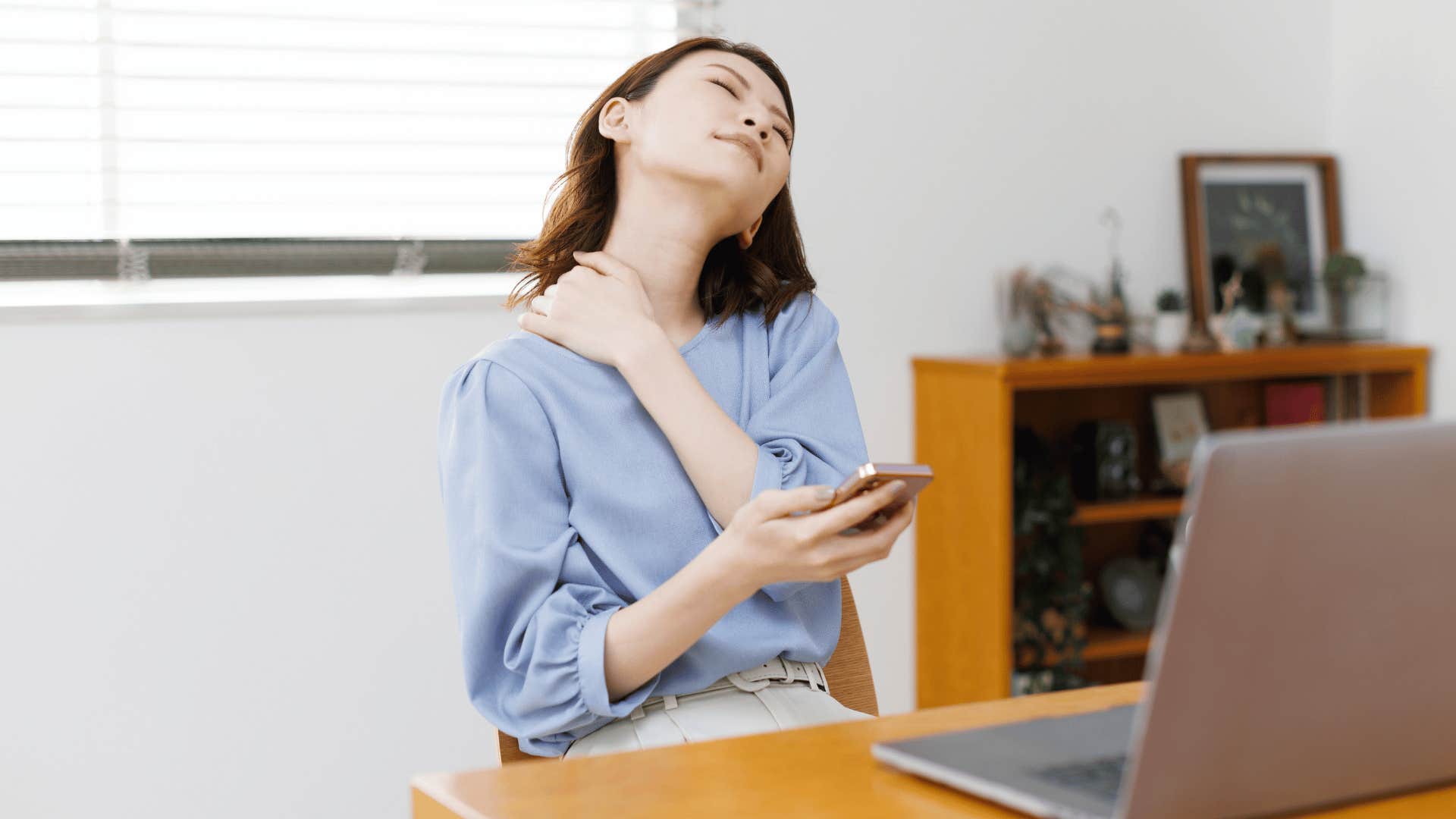 tense woman at computer