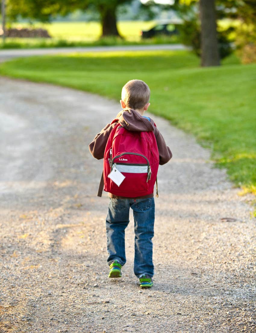 Son walking to school