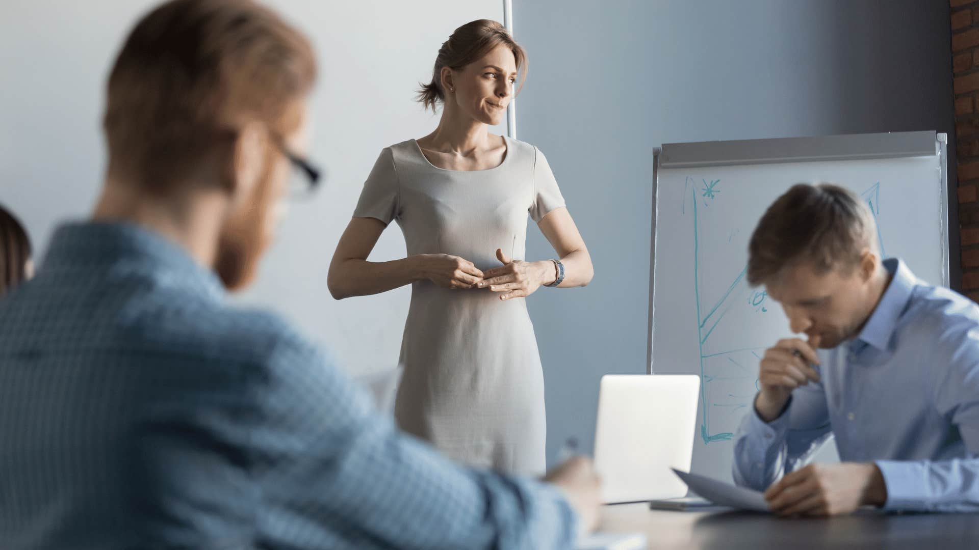 nervous business woman in office