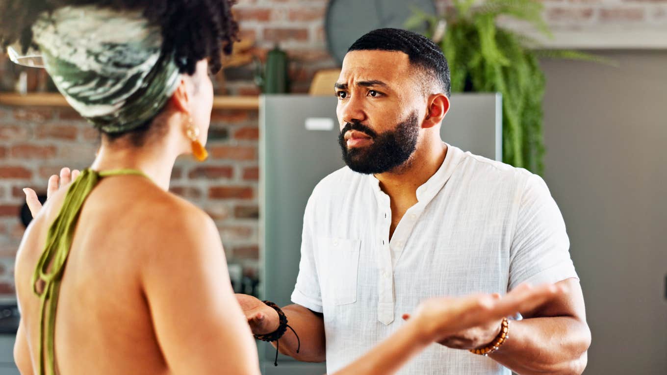 Confused man, wife saying "it's fine"