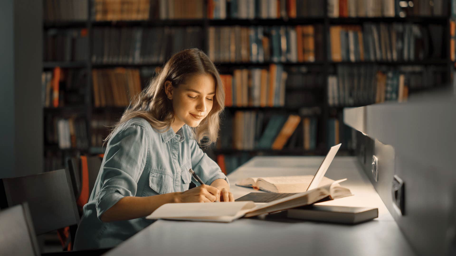 young student at library