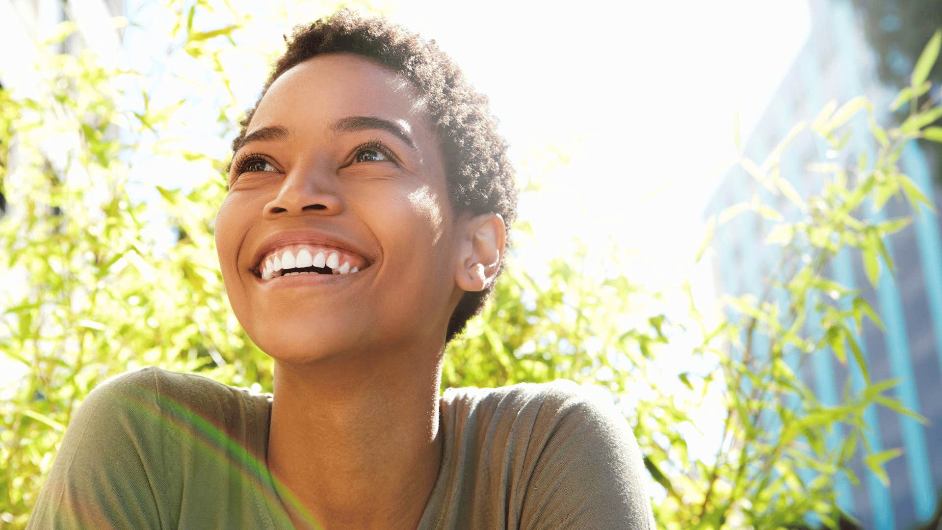 woman smiling outside