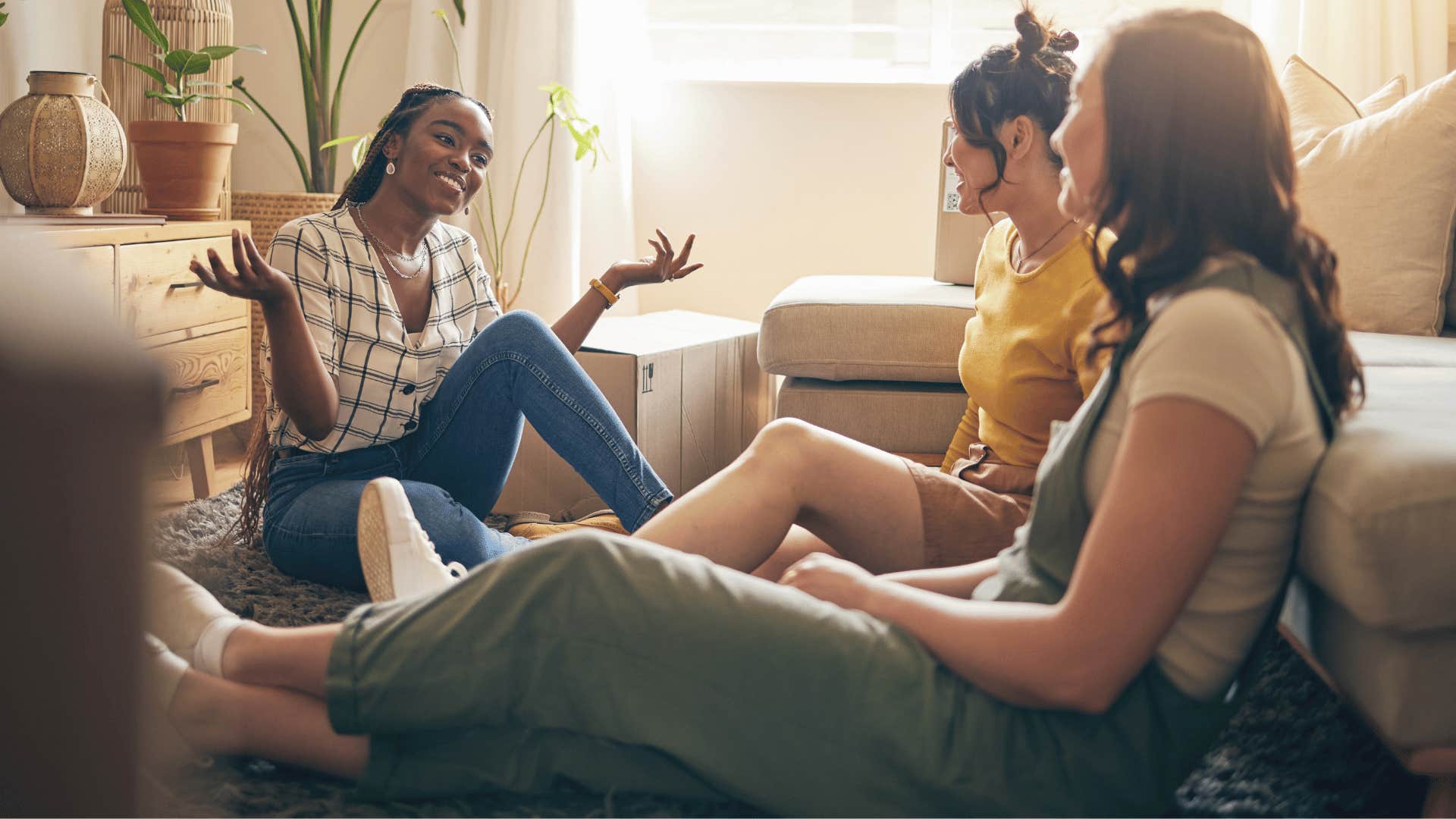 woman gossiping with friends 