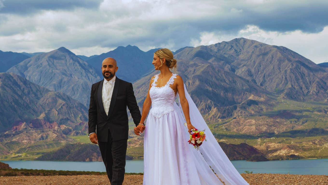 Couple has a unique wedding location in nature.