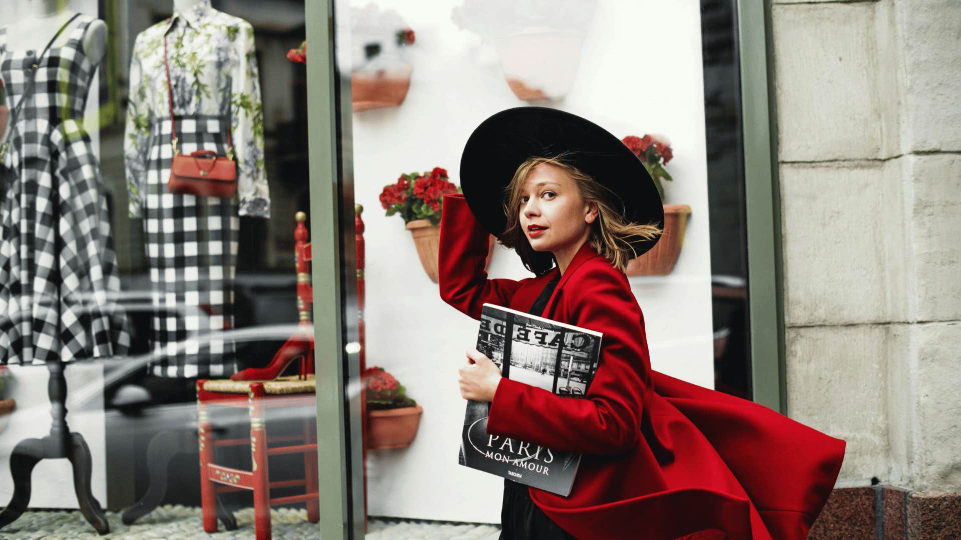 woman wearing red