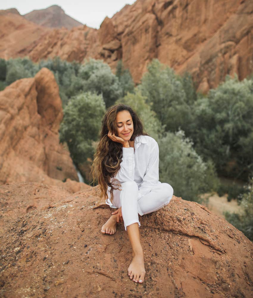 Woman feeling centered in nature