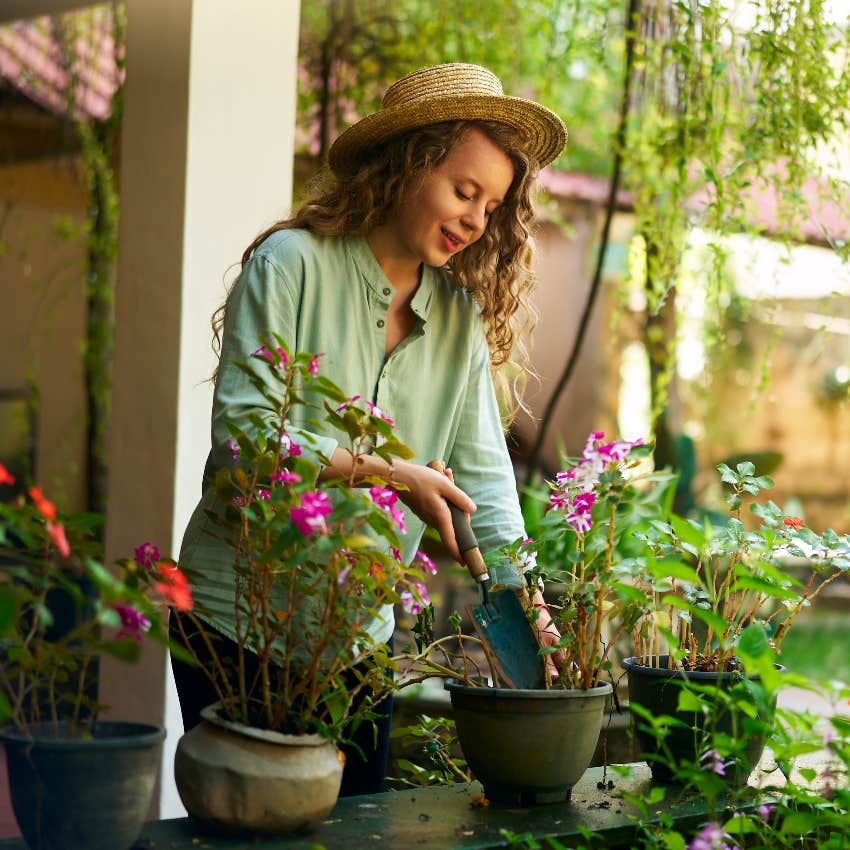 Woman planting a garden